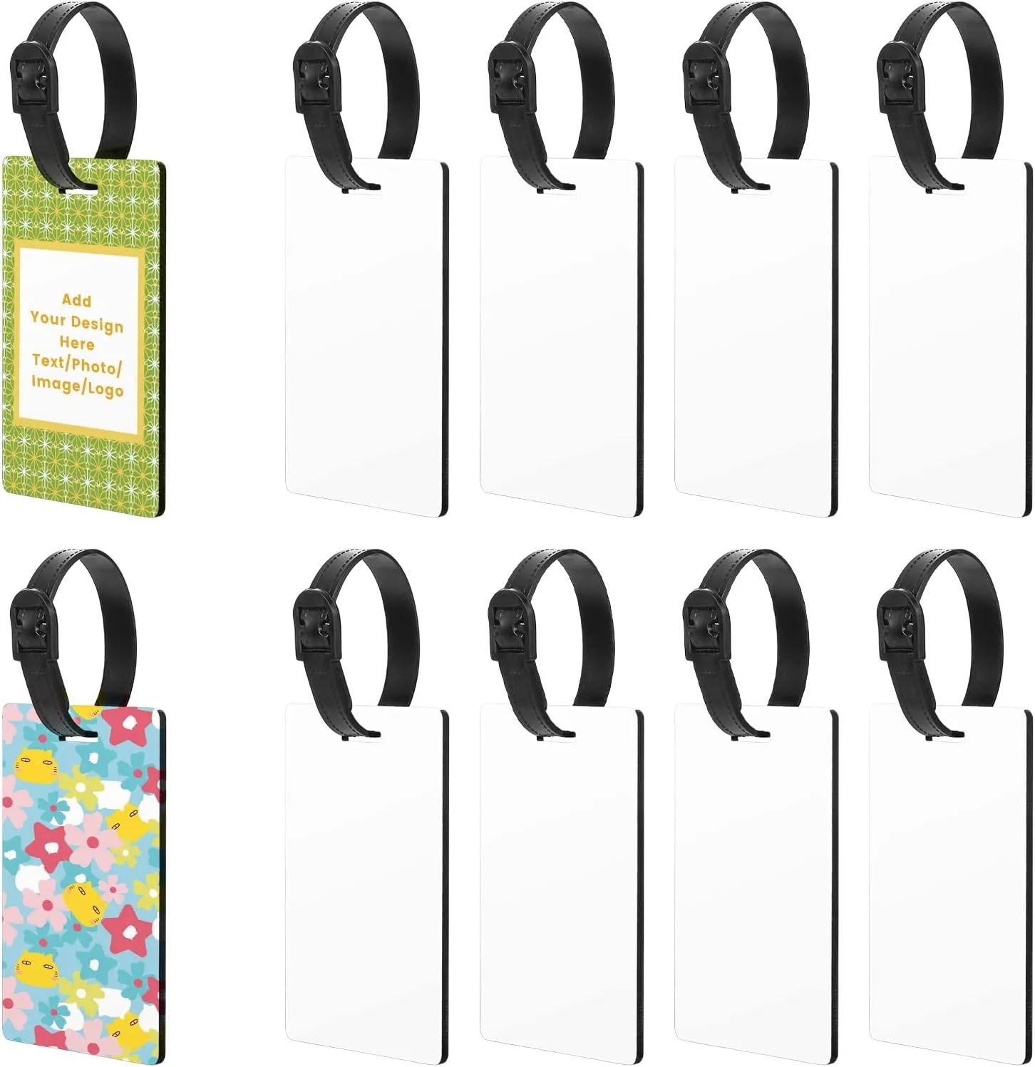 10pcs Sublimation Blanks Luggage Tags with Strap, White Blank Backpack Travel Bag Baggage Tags Double Sided Rectangle Name ID Card Label Tag Perfect to Quickly Spot Luggage Suitcase