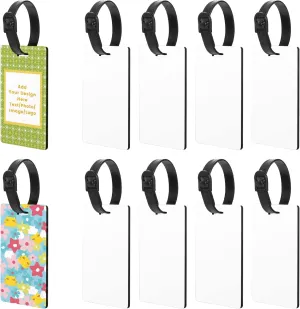 10pcs Sublimation Blanks Luggage Tags with Strap, White Blank Backpack Travel Bag Baggage Tags Double Sided Rectangle Name ID Card Label Tag Perfect to Quickly Spot Luggage Suitcase