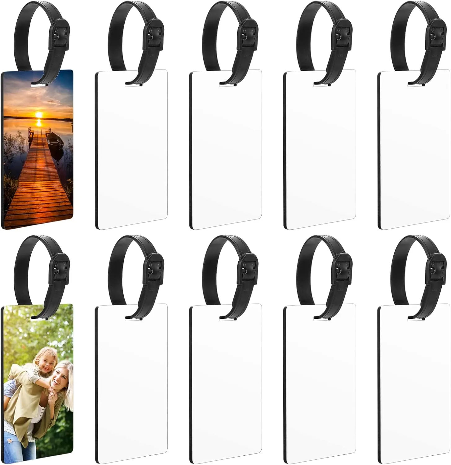 10pcs Sublimation Blanks Luggage Tags with Strap, White Blank Backpack Travel Bag Baggage Tags Double Sided Rectangle Name ID Card Label Tag Perfect to Quickly Spot Luggage Suitcase