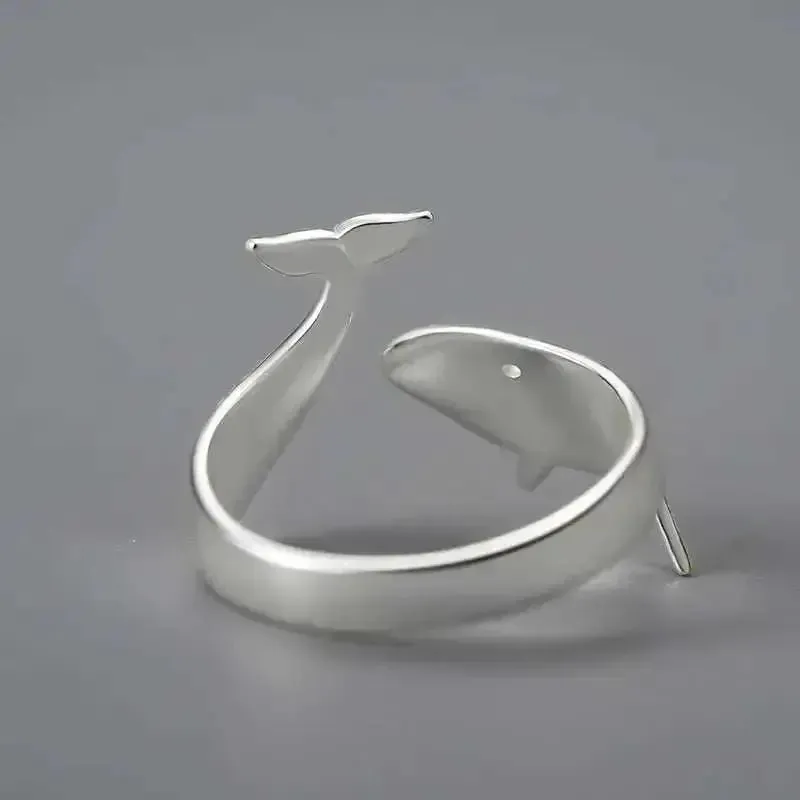 18K Gold & Silver Oceanic Whale Tail Ring | Elegant Sea-Inspired Style