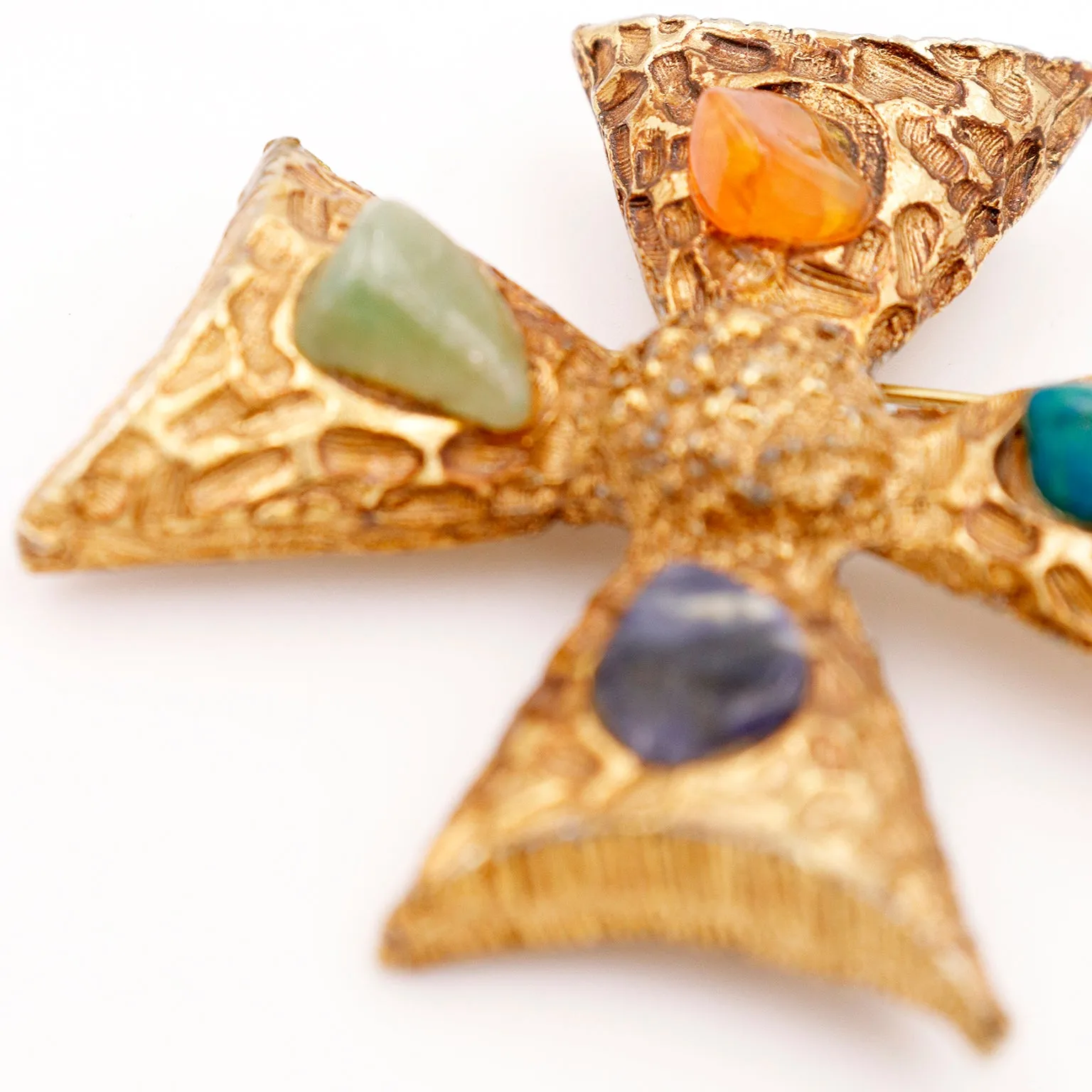 1980s Vintage Maltese Cross Pendant or Brooch W Gemstones