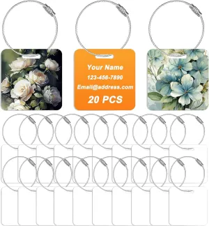 20 Pcs Metal Sublimation Luggage Tag Blanks Double Sided, Aluminum Sublimation Bag Tags with Stainless Steel Loop Suitcase Name Tag Luggage Labels Blank for DIY Craft Gifts Travel Sports Bags