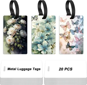 20 Pcs Metal Sublimation Luggage Tag Blanks Double Sided, Aluminum Sublimation Bag Tags with Strap Suitcase Name Tag Luggage Labels Blank for DIY Craft Gifts Travel Sports Bags
