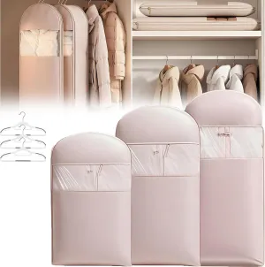 2025 New Space Saving Hanging Garment Bag with Self Compression Zipper, Space Saver Closet Organizers, Wrinkle-free, space-saving, easy-to-use storage bag (Pink)