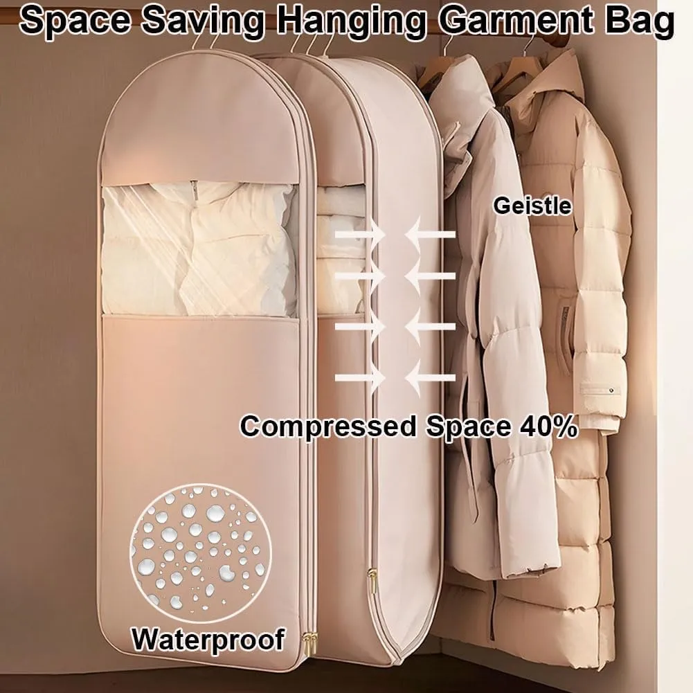 2025 New Space Saving Hanging Garment Bag with Self Compression Zipper, Space Saver Closet Organizers, Wrinkle-free, space-saving, easy-to-use storage bag (Pink)