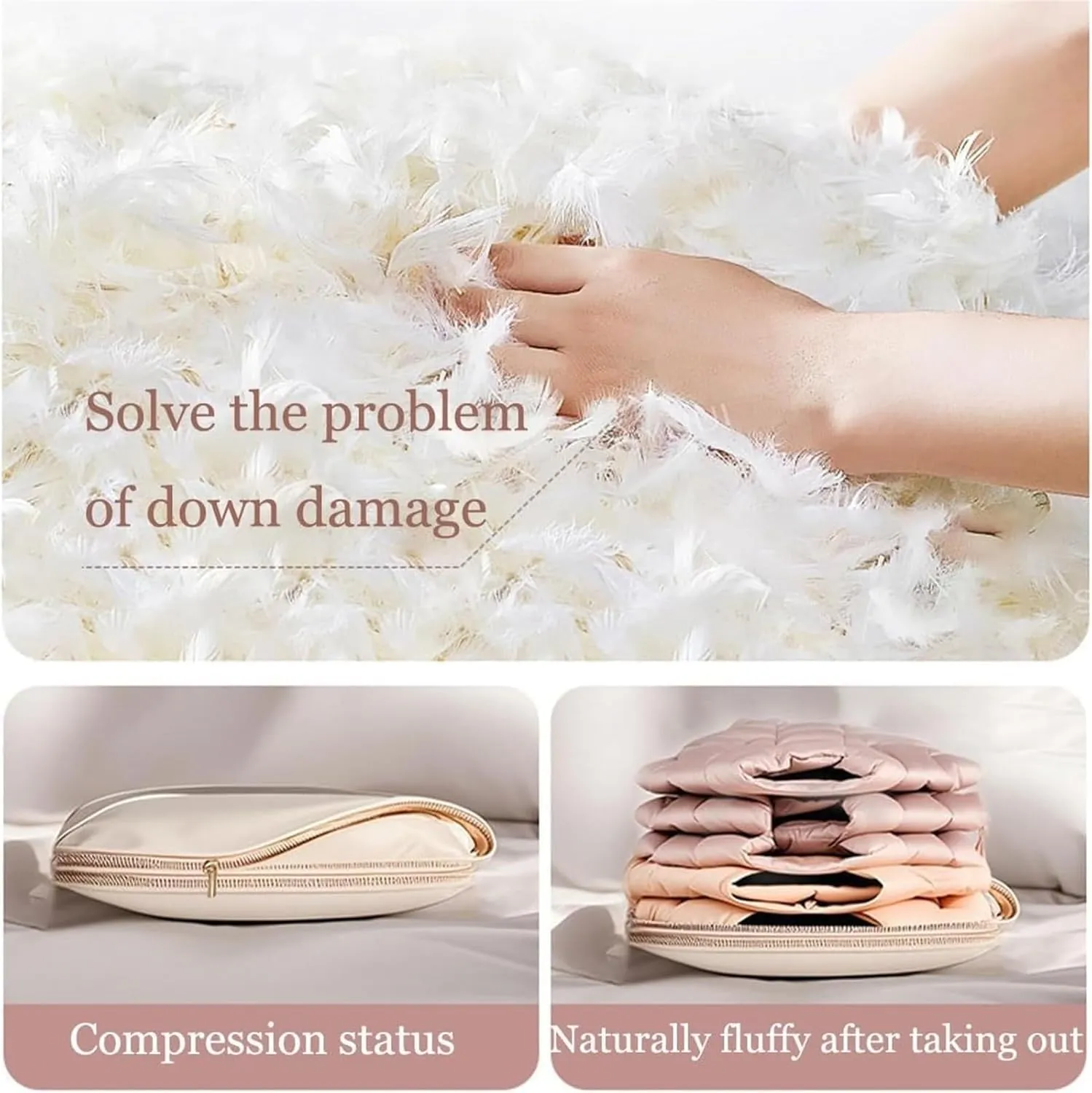 2025 New Space Saving Hanging Garment Bag with Self Compression Zipper, Upgrade Dust Cover Clothes Bags for Down Coat, Winter Clothes Ultra Space Saving Self Compression Organizer (Beige, L)