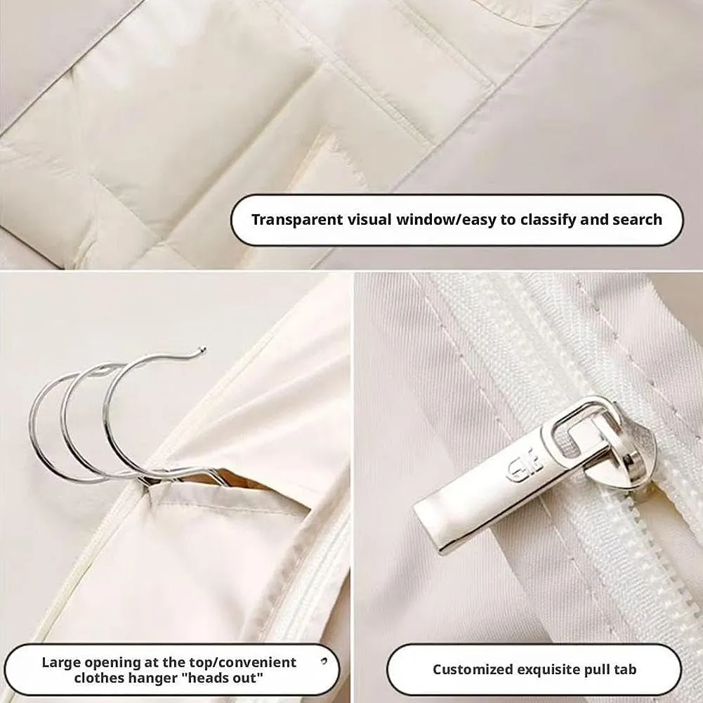 2025 New Space Saving Hanging Garment Bag with Self Compression Zipper, Upgrade Dust Cover Clothes Bags for Down Coat, Winter Clothes Ultra Space Saving Self Compression Organizer (Beige, L)