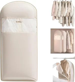 2025 New Space Saving Hanging Garment Bag with Self Compression Zipper, Upgrade Dust Cover Clothes Bags for Down Coat, Winter Clothes Ultra Space Saving Self Compression Organizer (Beige, M)