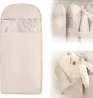 2025 Space Saving Hanging Garment Bag With Self Compression Zipper - Compression Garment Bag, Space Saving Hanging Protector for Down Coat, Transparent Visibility (Beige, XL)