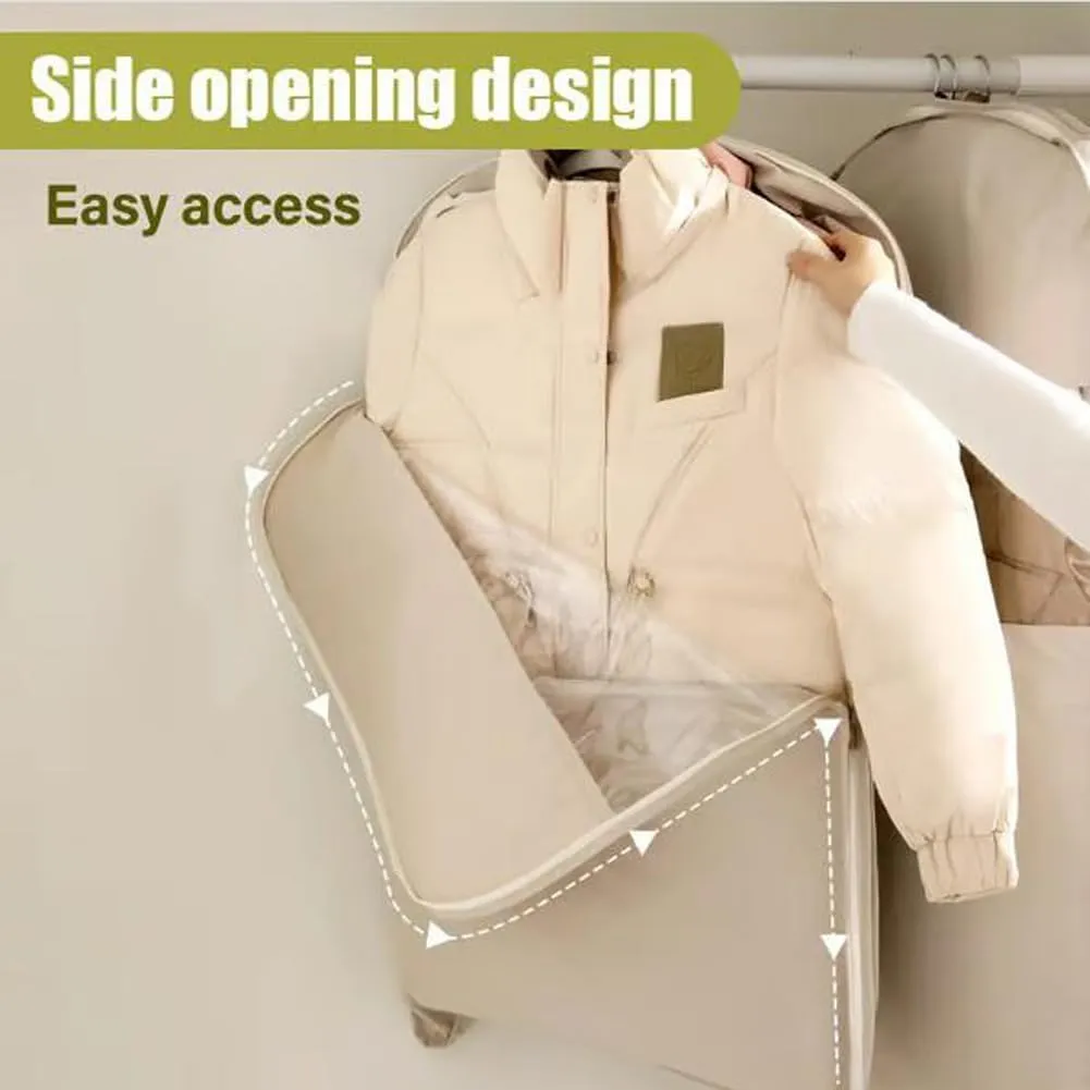 2025 Space Saving Hanging Garment Bag With Self Compression Zipper - Compression Garment Bag, Space Saving Hanging Protector for Down Coat, Transparent Visibility (Beige, XL)