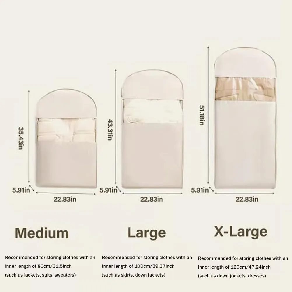 2025 Space Saving Hanging Garment Bag With Self Compression Zipper - Compression Garment Bag, Space Saving Hanging Protector for Down Coat, Transparent Visibility (Beige, XL)
