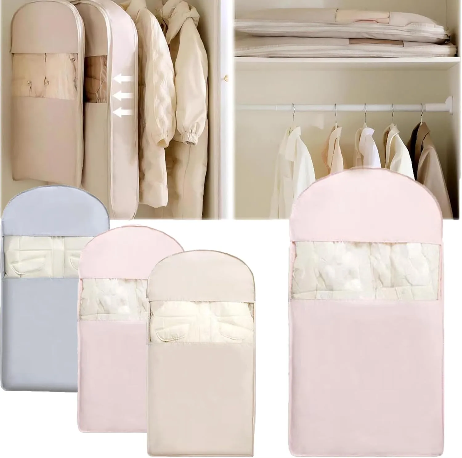 2025 Space Saving Hanging Garment Bag With Self Compression Zipper, Hanging Garment Bag For Travel, Space Saving Hanging Bag, Protects Clothes From Wrinkles (Pink, Large)