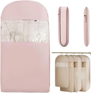 2025 Space Saving Hanging Garment Bag with Self Compression Zipper, Otherwise Space Saving Garment Bags Organizer, Wardrobe Bags for Hanging Clothes (Pink,L)