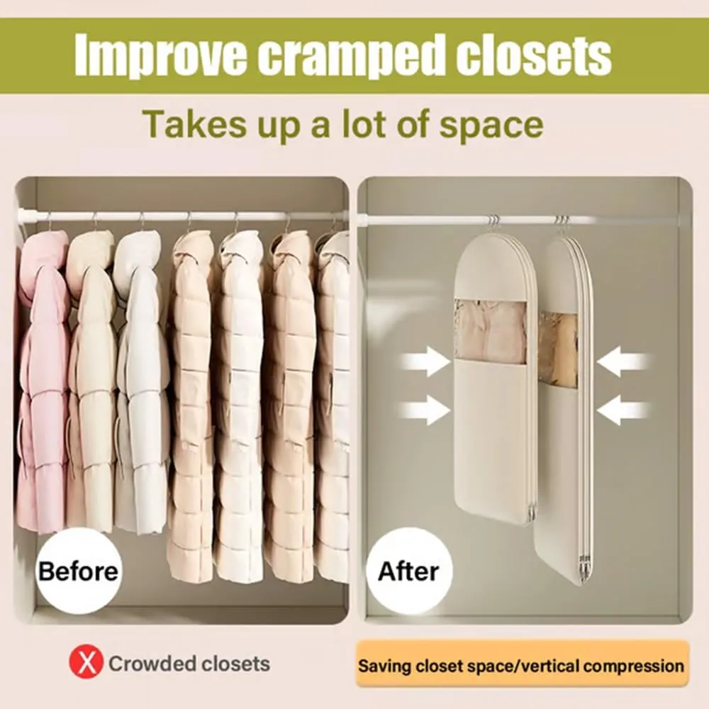 2025 Space Saving Hanging Garment Bag with Self Compression Zipper, Space Saving Hanging Bag, 35/43/51 In Self Compression Zip Garment Bags with Transparent Window (Pink, 3Pcs*M L XL)