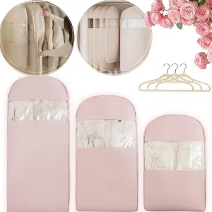 2025 Space Saving Hanging Garment Bag with Self Compression Zipper, Space Saving Hanging Bag, 35/43/51 In Self Compression Zip Garment Bags with Transparent Window (Pink, 3Pcs*M L XL)