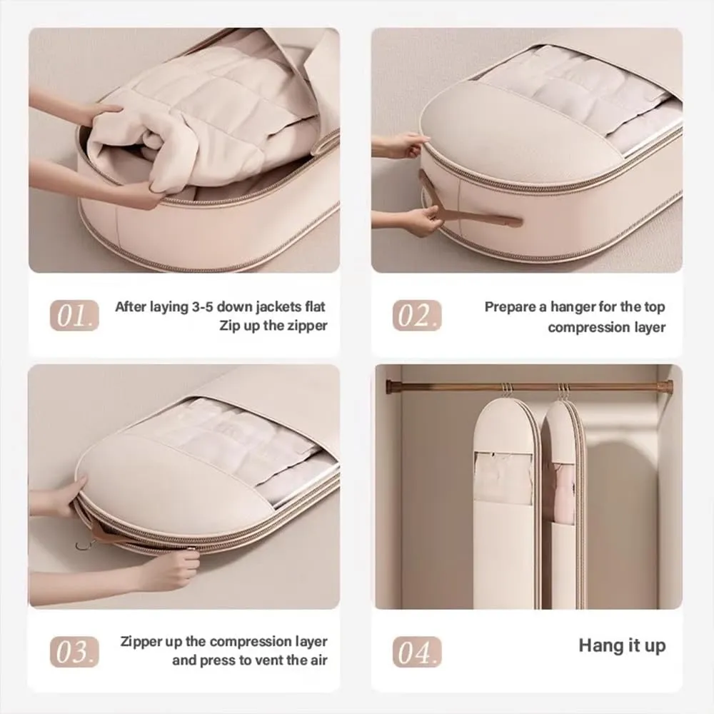 2025 Space Saving Hanging Garment Bag with Self Compression Zipper, Space Saving Hanging Bag, 35/43/51 In Self Compression Zip Garment Bags with Transparent Window (Pink, 3Pcs*M L XL)