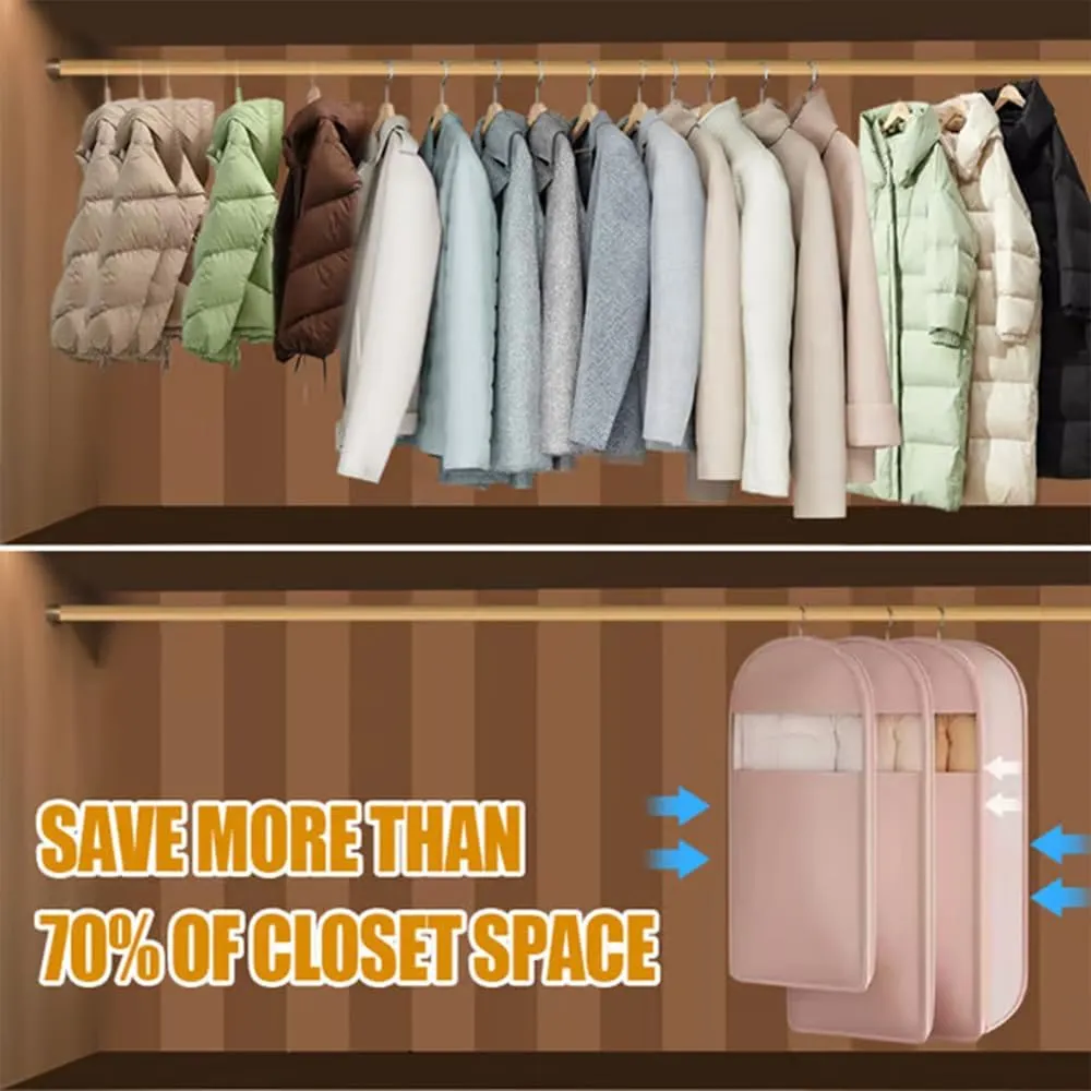 2025 Space Saving Hanging Garment Bag with Self Compression Zipper, Space Saving Hanging Bag, 35/43/51 In Self Compression Zip Garment Bags with Transparent Window (Pink, XL-51in)