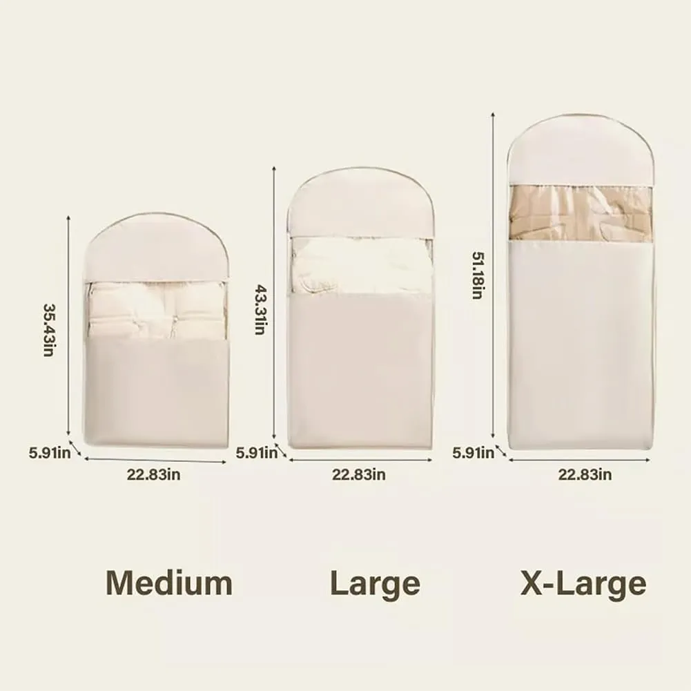 2025 Space Saving Hanging Garment Bag with Self Compression Zipper, Upgrade Space Saving Garment Bags, Ultra Space Saving Dust Cover Hanging for Clothes, Space Saver Closet Organizers (Beige-XL)
