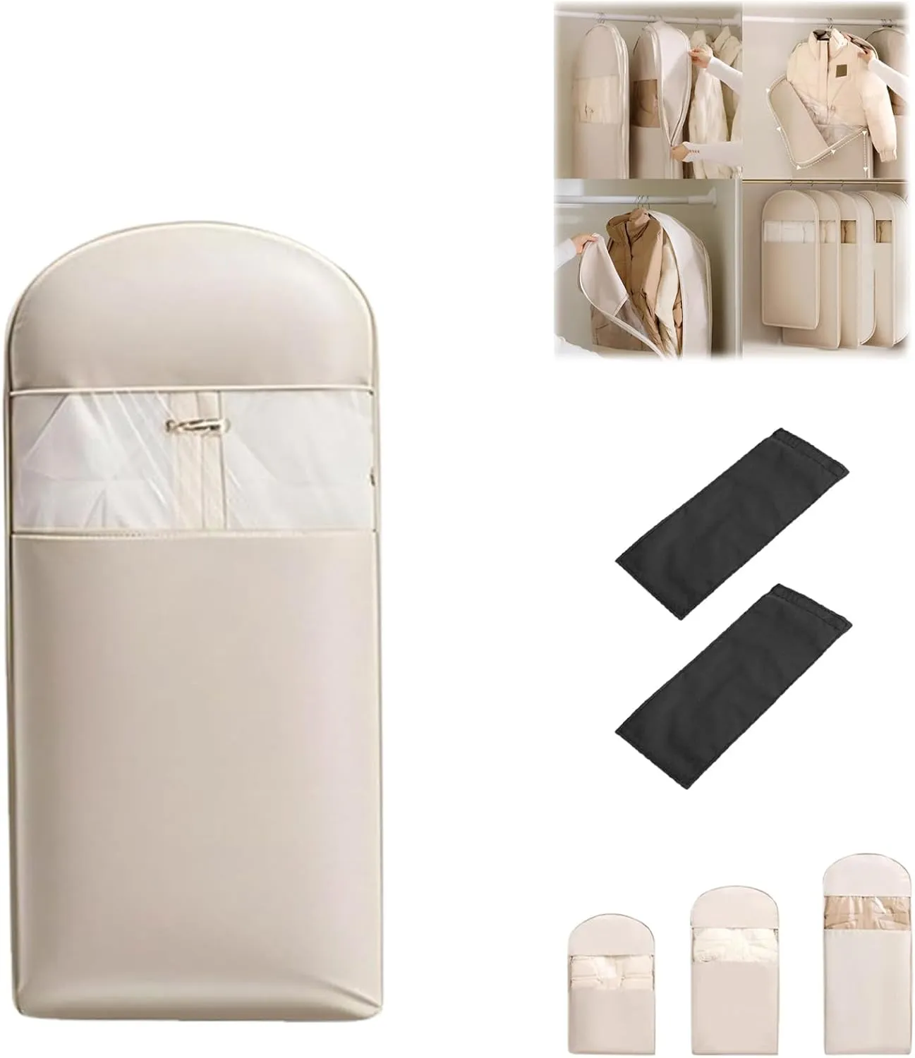 2025 Space Saving Hanging Garment Bag with Self Compression Zipper, Upgrade Space Saving Garment Bags, Ultra Space Saving Dust Cover Hanging for Clothes, Space Saver Closet Organizers (Beige-XL)