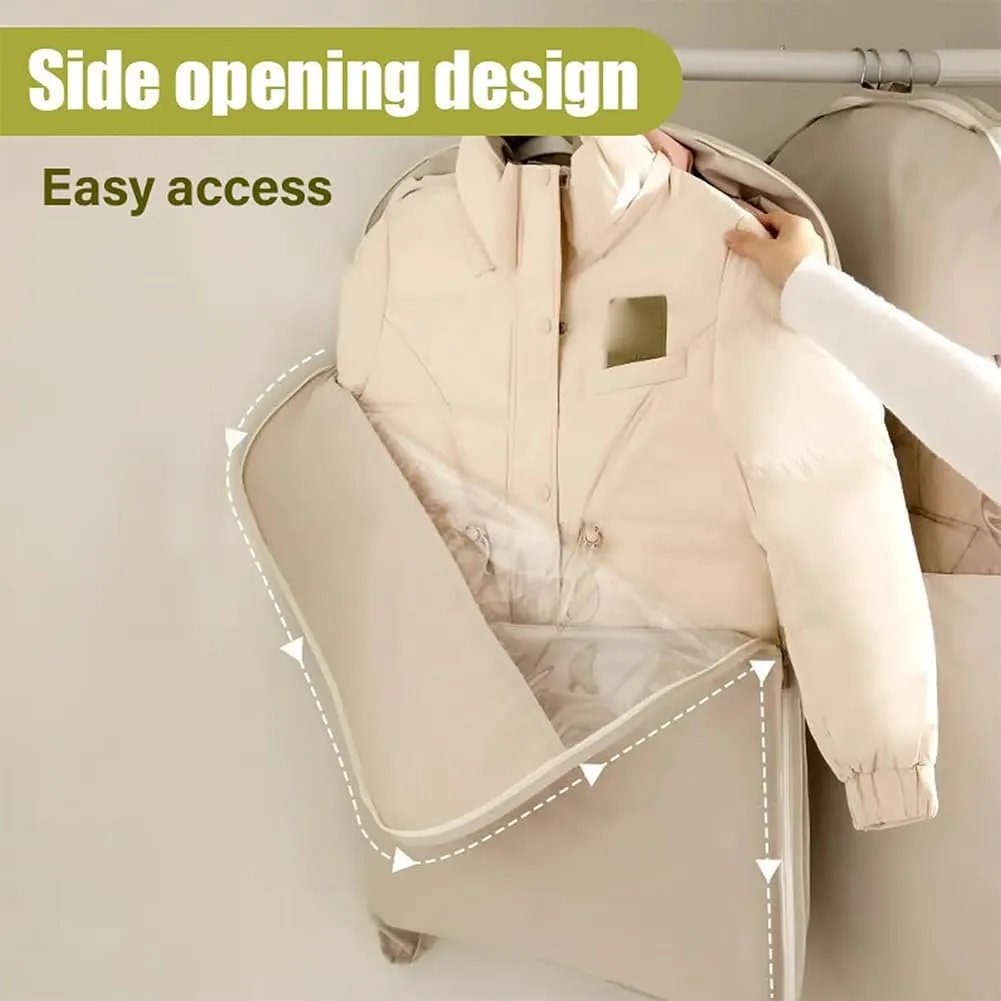 2025 Space Saving Hanging Garment Bag with Self Compression Zipper, Upgrade Space Saving Garment Bags, Ultra Space Saving Dust Cover Hanging for Clothes, Space Saver Closet Organizers (Beige-XL)