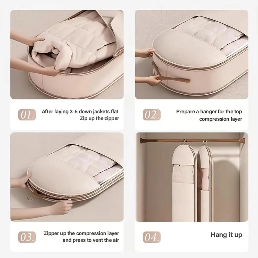 2025 Space Saving Hanging Garment Bag with Self Compression Zipper, Upgrade Space Saving Garment Bags, Ultra Space Saving Dust Cover Hanging for Clothes, Space Saver Closet Organizers (Beige-XL)