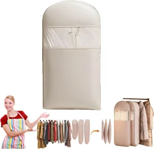 2025 Space Saving Hanging Garment Bag with Self Compression Zipper,ultra space saving self compression organizer,Dust Cover Clothes Bags for Down Coat,garment bags travel (Beige,L)