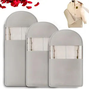 2025 Ultra Space Saving Self Compression Hanging Organizer, Space Saving Garment Bag with Storage Self Compression Zipper Bag for Coats, Hanging Bags, Protects Clothes from Wrinkles (Gray, M)