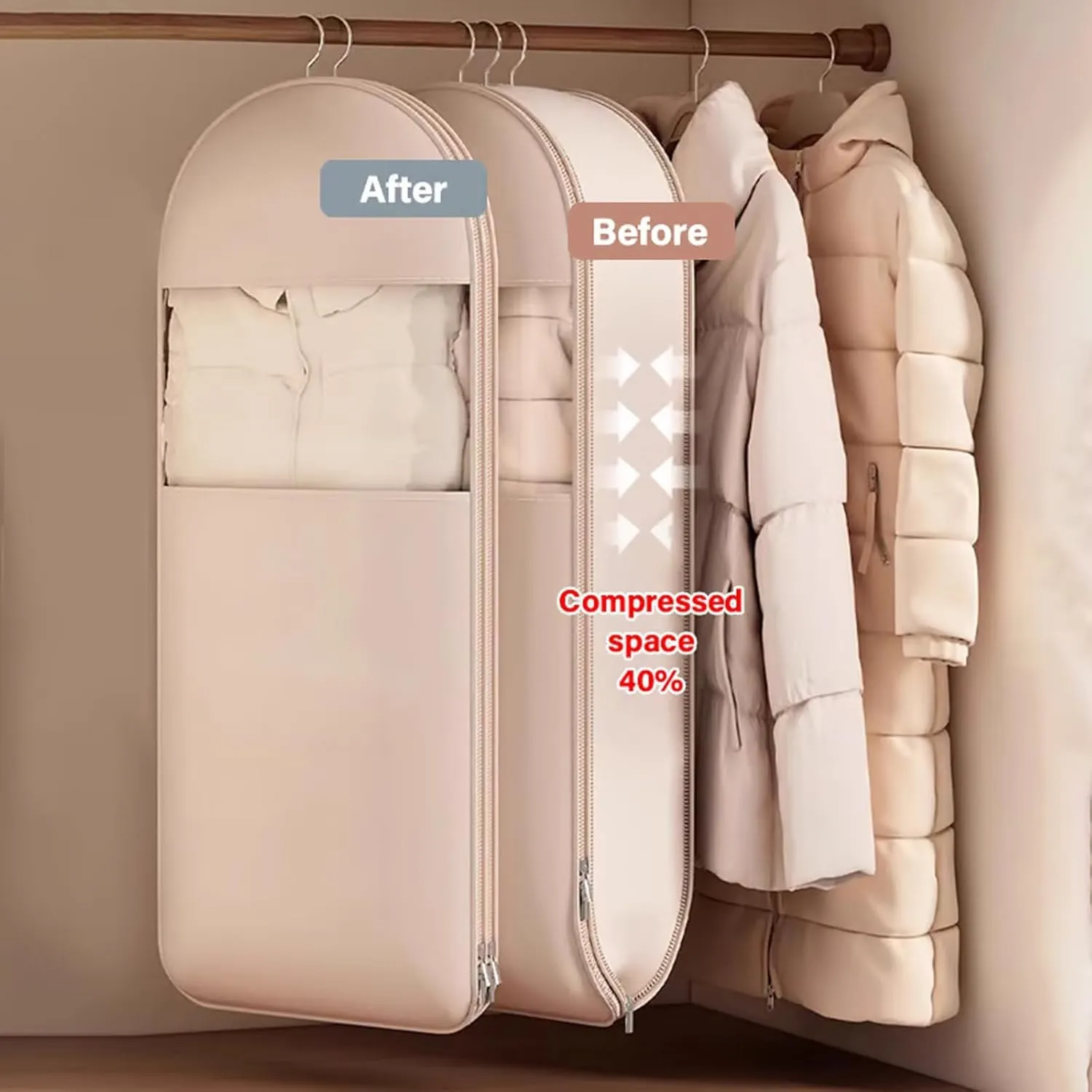 2pc Space Saving Hanging Garment Bag With Zipper Coat Clothing Storage Bags For Wardrobe Travel Closet Organize Accessories Garment Bag(C)