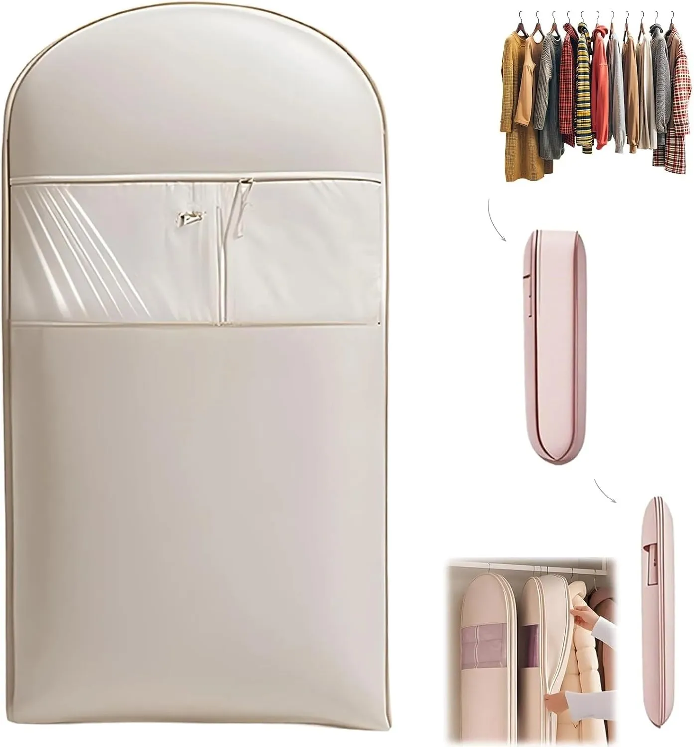 2pc Space Saving Hanging Garment Bag With Zipper Coat Clothing Storage Bags For Wardrobe Travel Closet Organize Accessories Garment Bag(C)