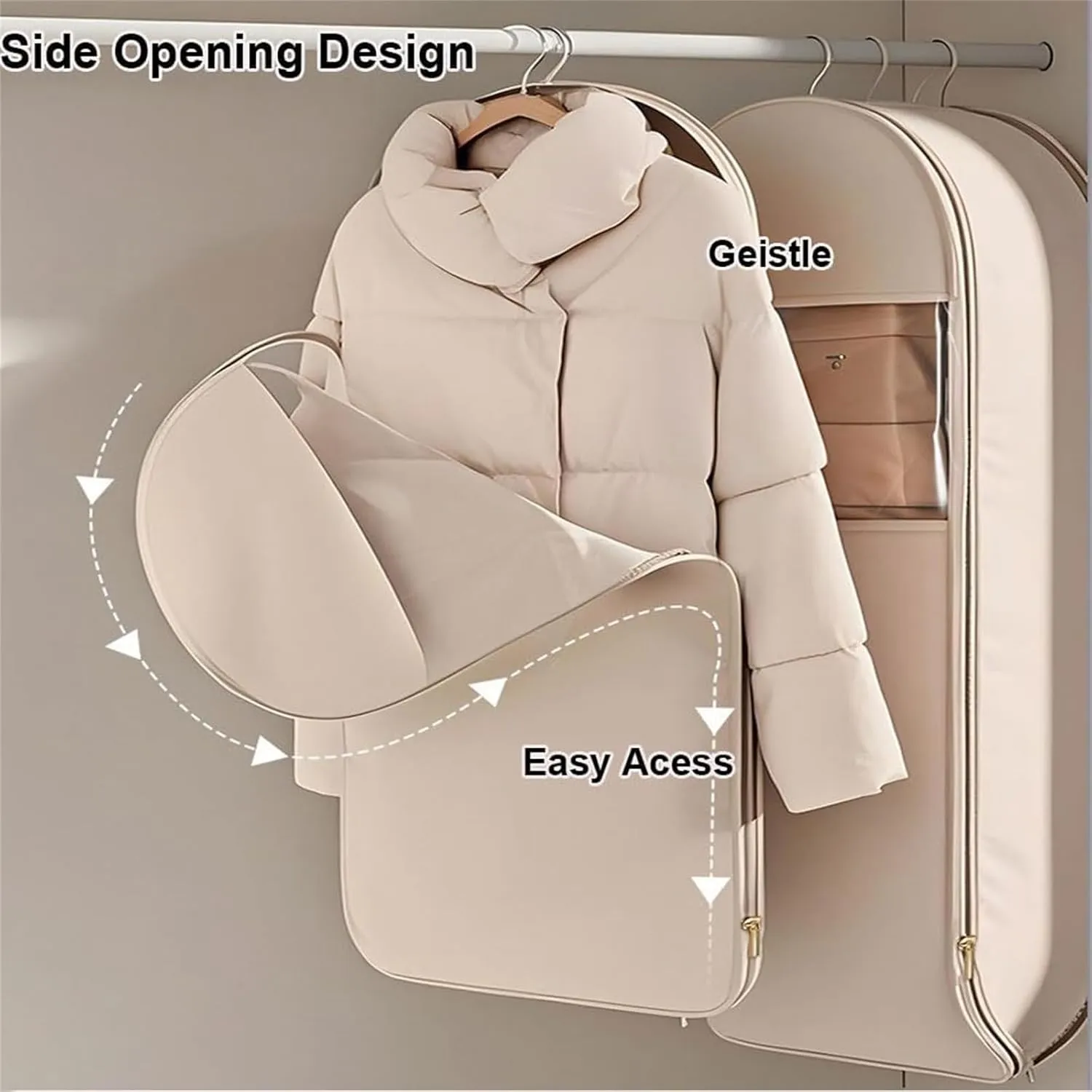 2PCS Space Saving Hanging Garment Bag with Self Compression Zipper,Space Saver Closet Organizers,2025 New Space Saving Hanging Protector (Beige, L)