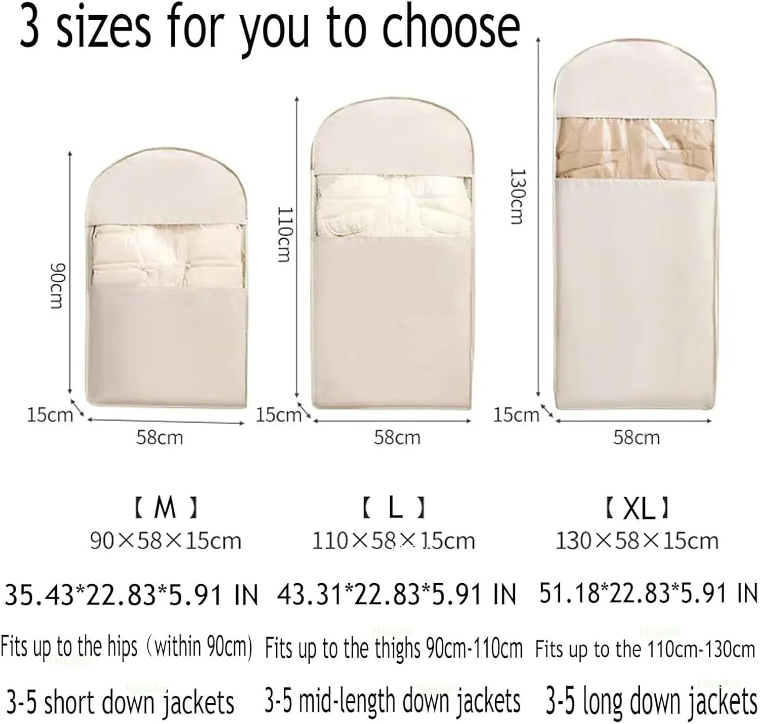 2PCS Space Saving Hanging Garment Bag with Self Compression Zipper,Space Saver Closet Organizers,2025 New Space Saving Hanging Protector (Beige, L)
