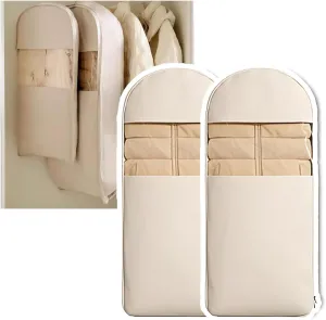2PCS Space Saving Hanging Garment Bag with Self Compression Zipper,Space Saver Closet Organizers,2025 New Space Saving Hanging Protector (Beige, L)
