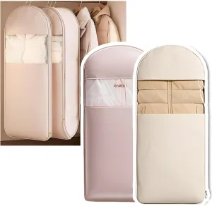 2PCS Space Saving Hanging Garment Bag with Self Compression Zipper,Space Saver Closet Organizers,2025 New Space Saving Hanging Protector (Beige Pink, L)