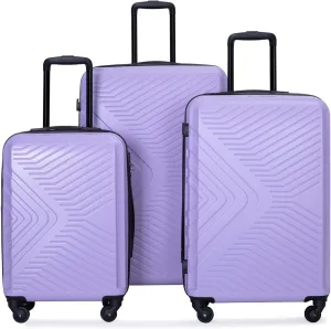 3 Piece Lightweight ABS Luggage Set with TSA Lock and Spinner Wheels, Spacious Interior, Light Purple