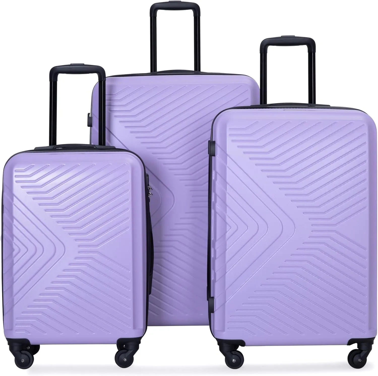 3 Piece Lightweight ABS Luggage Set with TSA Lock and Spinner Wheels, Spacious Interior, Light Purple