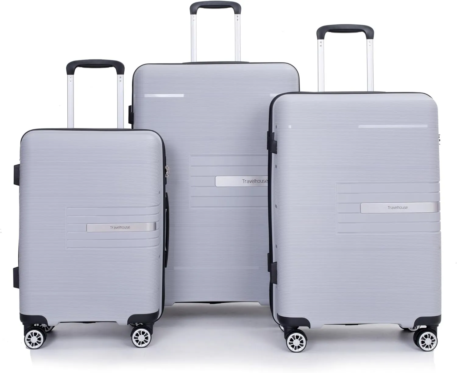3-Piece Lightweight Spinner Luggage Set with TSA Lock - Durable & Spacious Polypropylene Suitcases for Travel (20/24/28 Inch), Silver