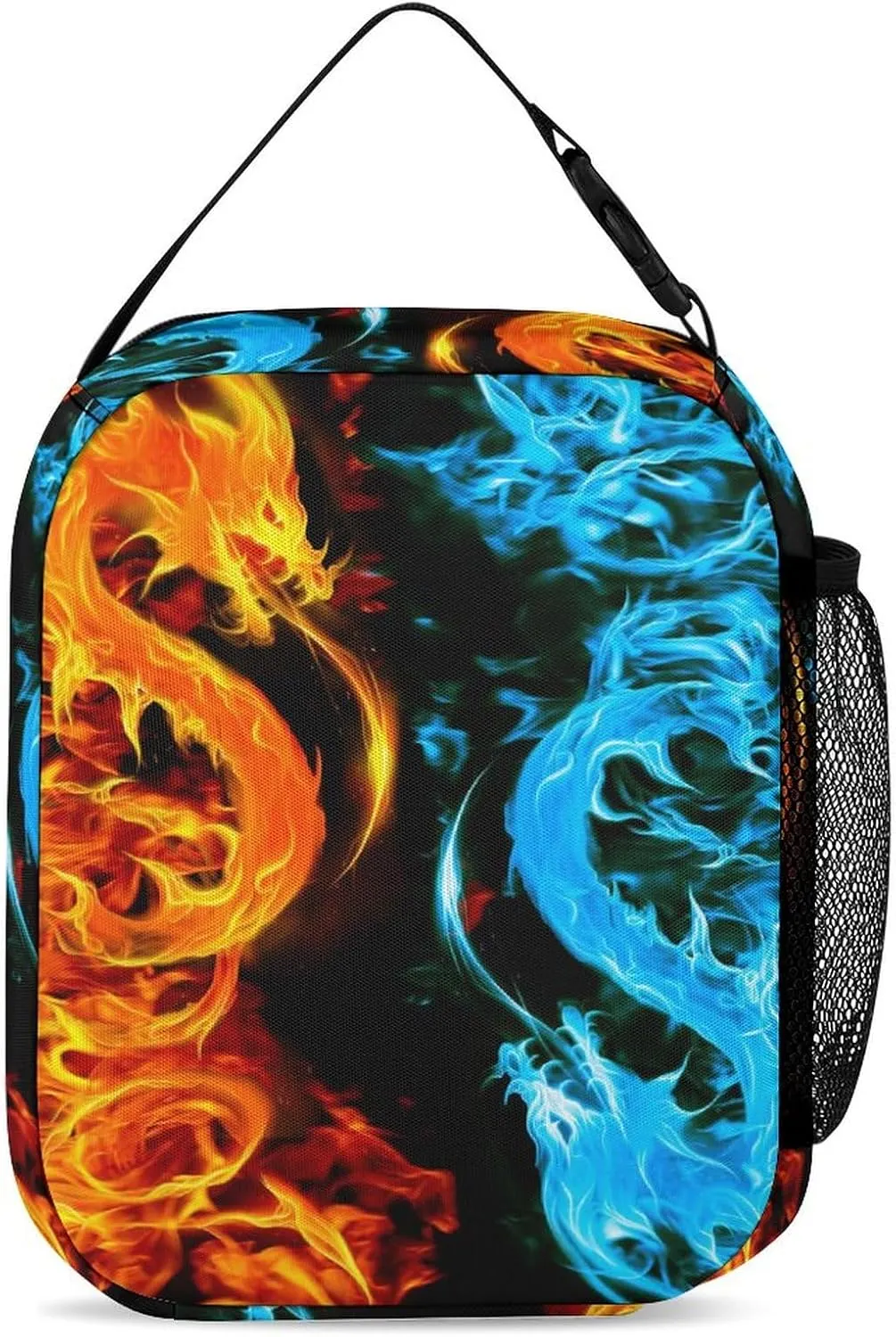 3pcs Bright Ice & Fire Dragon Backpack Set, Multi-functional Laptop Bag 17in Water Resistant Travel Daypack, Large Capacity Double Shoulder Backpack With Lunch Bag (Bright Ice & Fire Dragon