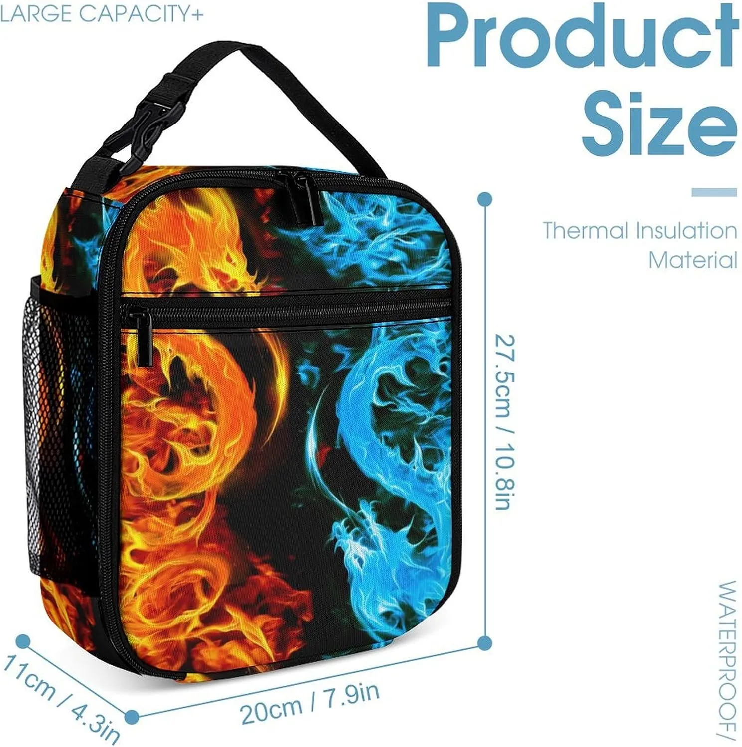3pcs Bright Ice & Fire Dragon Backpack Set, Multi-functional Laptop Bag 17in Water Resistant Travel Daypack, Large Capacity Double Shoulder Backpack With Lunch Bag (Bright Ice & Fire Dragon