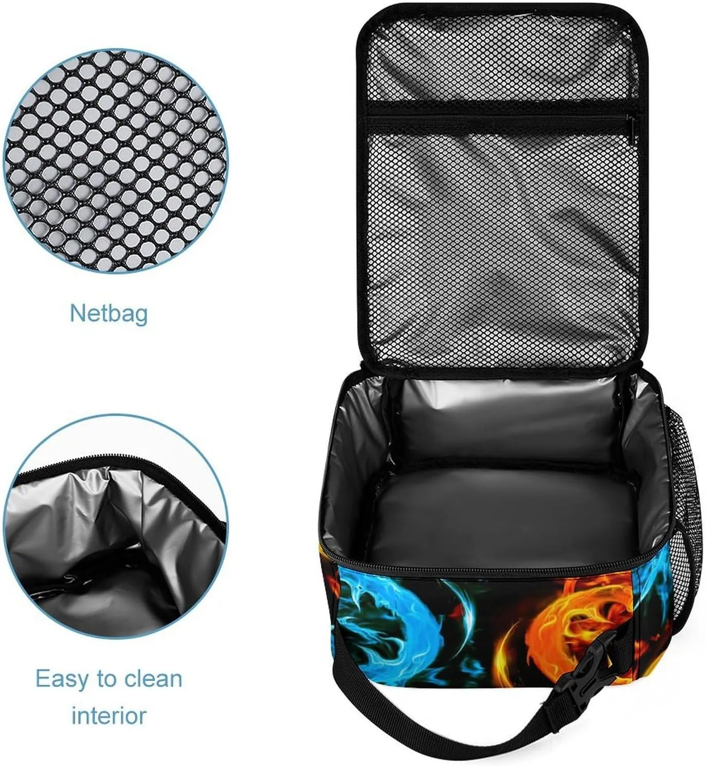 3pcs Bright Ice & Fire Dragon Backpack Set, Multi-functional Laptop Bag 17in Water Resistant Travel Daypack, Large Capacity Double Shoulder Backpack With Lunch Bag (Bright Ice & Fire Dragon