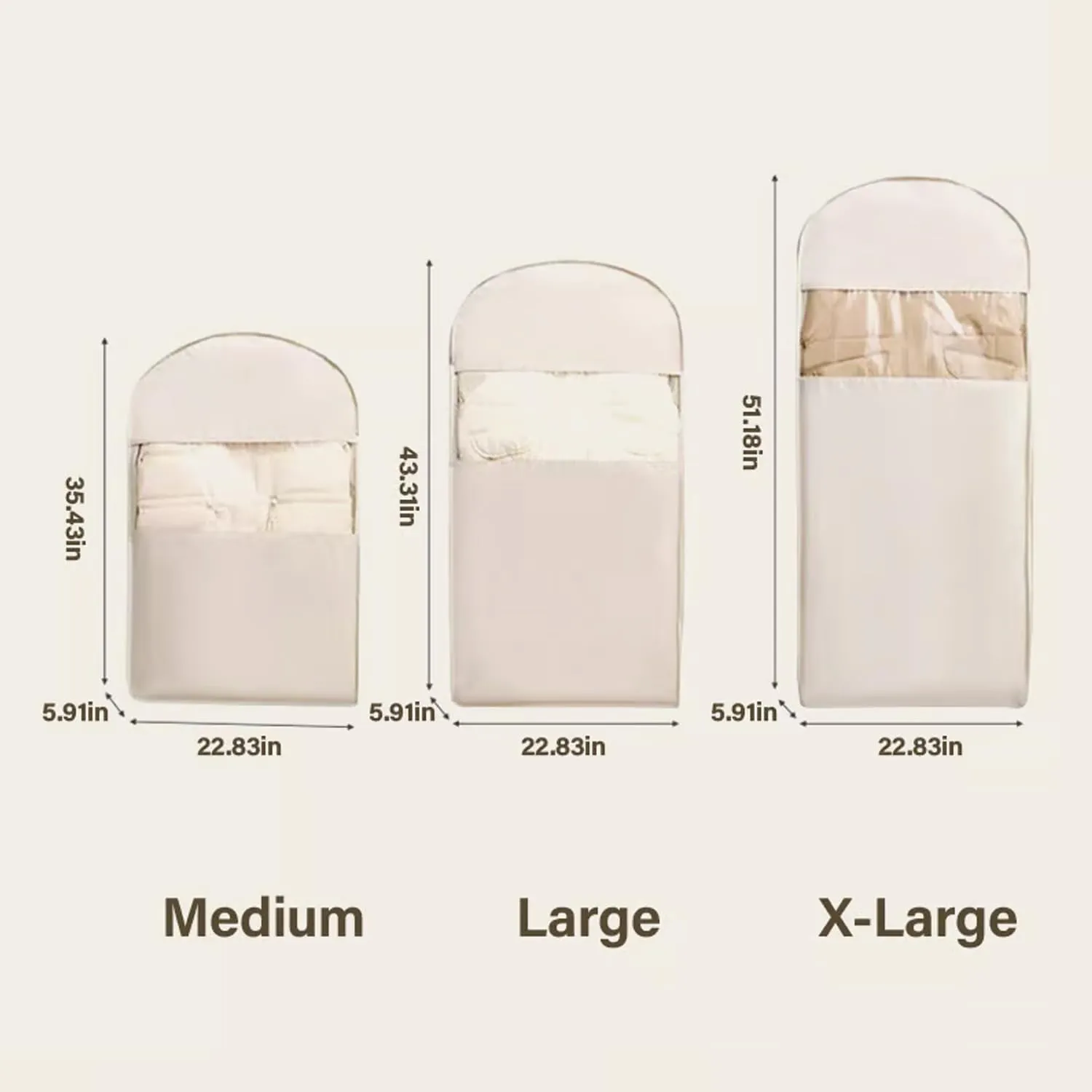 3PCS Space Saving Hanging Garment Bag with Self Compression Zipper, Ultra Space Saving Self Compression Organizer, Dust Cover Clothes Bags for Down Coat, Anti-Wrinkles, Dust, Moisture (Beige, L)