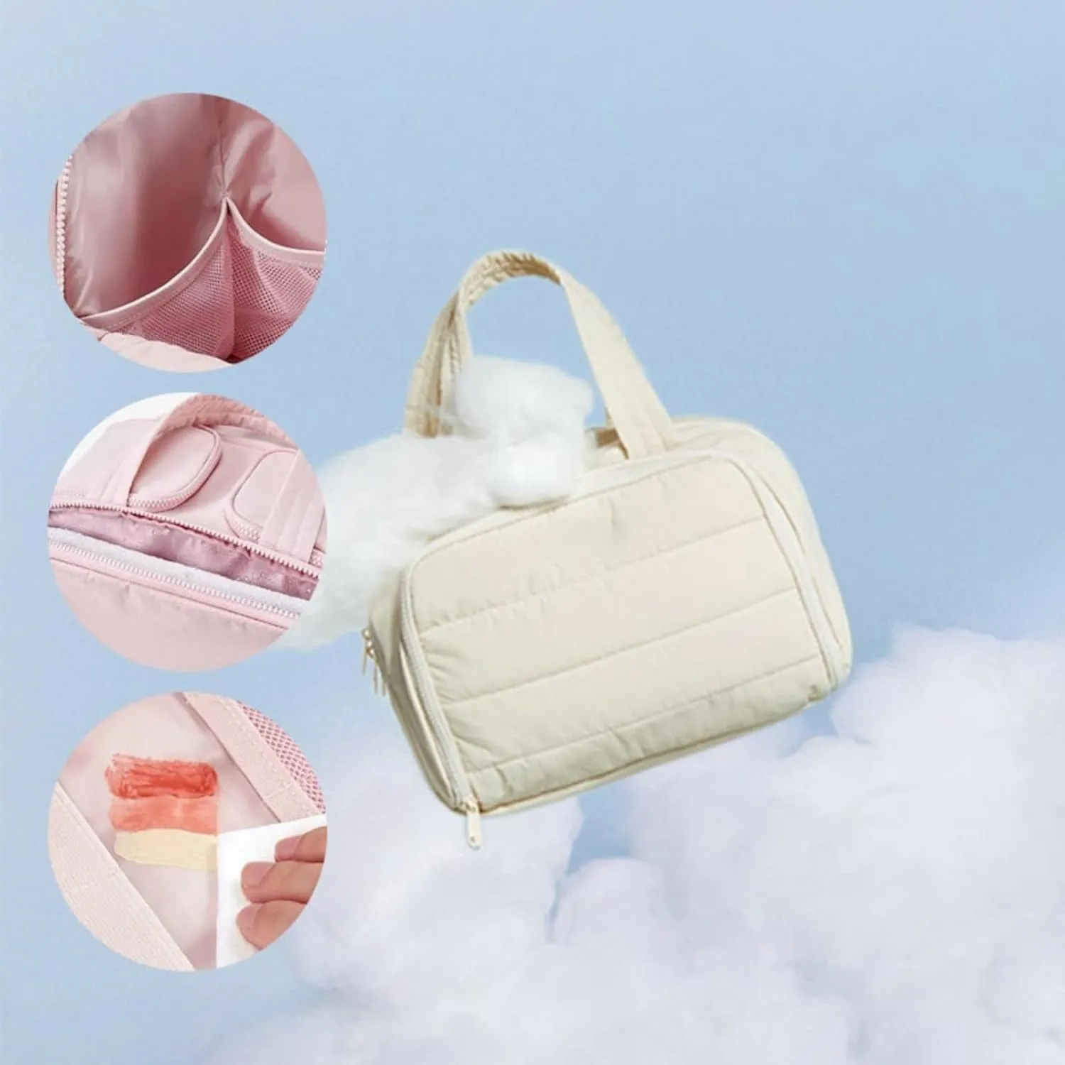4-in-1 Multifunctional Travel Cosmetic Bag, Large-Capacity Travel Cosmetic Bag, 4-in-1 Puffy Multi-functional Toiletry Bag, 2025 New Camping Toiletry Bag for Women Traveling (Beige)