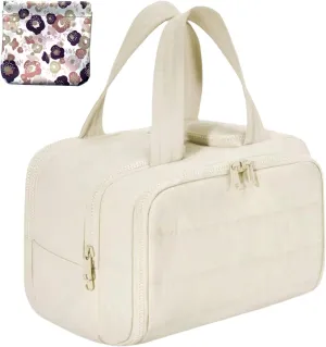 4-in-1 Puffy Multi-Functional Toiletry Bag for Women, 2025 New Travel Toiletry Bag, Large-Capacity Travel Cosmetic Bag, for Travel-Sized Shampoo, Brushes Set, Makeup Accessories (Beige)