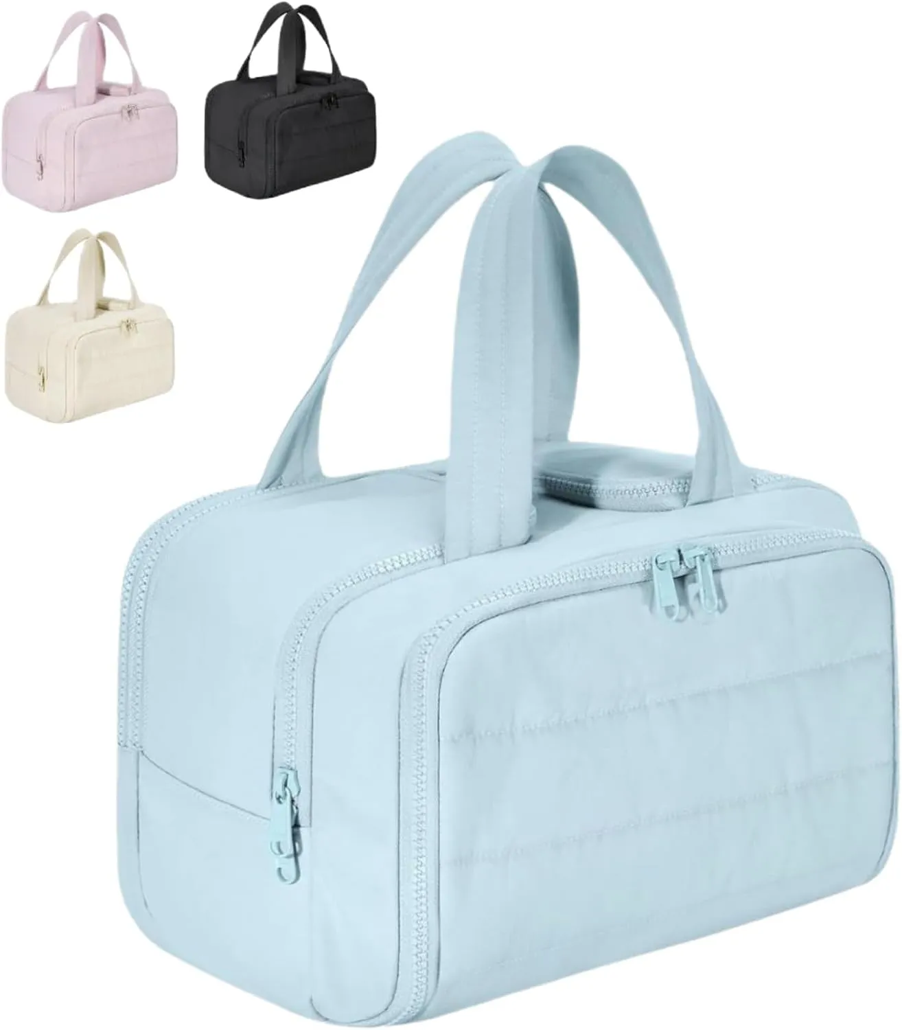 4-in-1 Puffy Multi-Functional Toiletry Bag for Women, Lightweight Hanging Travel Toiletry Bag, Large Capacity Wide-Open Travel Cosmetic Bag with Handle for Makeup Accessories & Toiletries (Blue)