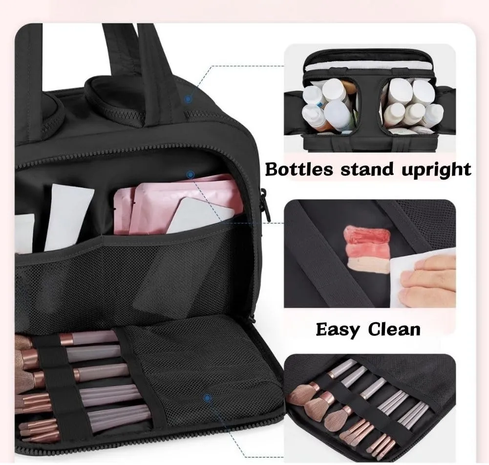 4-In-1 Puffy Multi-Functional Toiletry Bag For Women, Portable Hanging Wide-Open Travel Bag, Large Capacity Toiletry Organizer, Ladies Overnight Travel Bag With Handle (green)
