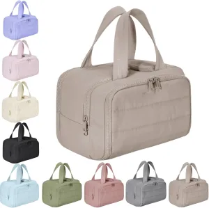 4-In-1 Puffy Multi-Functional Toiletry Bag For Women, Portable Hanging Wide-Open Travel Bag, Large Capacity Toiletry Organizer, Ladies Overnight Travel Bag With Handle (khaki)
