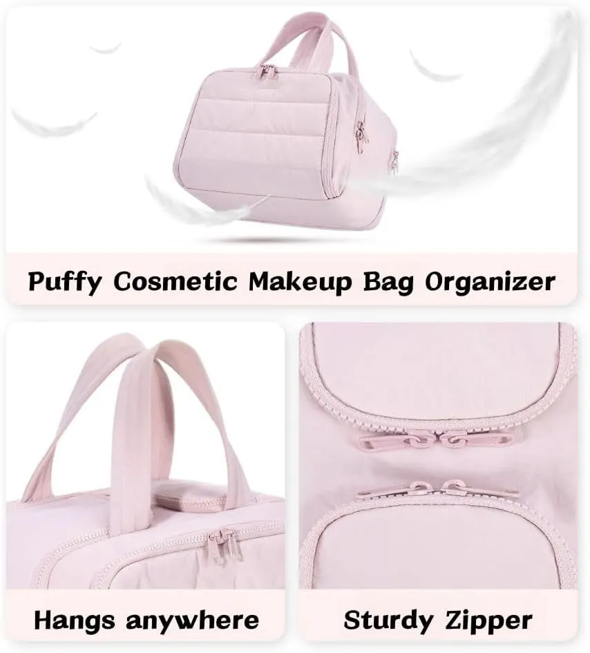 4-In-1 Puffy Multi-Functional Toiletry Bag For Women, Portable Hanging Wide-Open Travel Bag, Large Capacity Toiletry Organizer, Ladies Overnight Travel Bag With Handle (khaki)