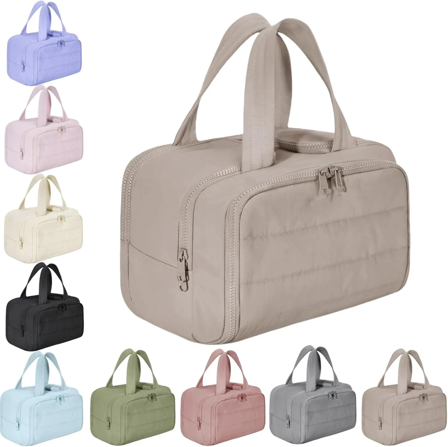 4-In-1 Puffy Multi-Functional Toiletry Bag For Women, Portable Hanging Wide-Open Travel Bag, Large Capacity Toiletry Organizer, Ladies Overnight Travel Bag With Handle (khaki)