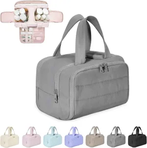 4-in-1 Puffy Multi-Functional Toiletry Bag,Travel Toiletry Bag, Lightweight Large Wide-Open Travel Bag for Women,Puffy Cosmetic Bag with Handle for Accessories,Essentials, Toiletries (Grey)