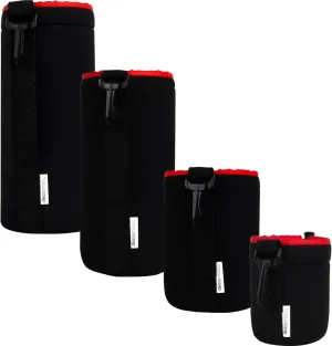 4 Pack Neoprene Lens Bag Set Protective Water and Weather Resistant Shock Drop and Scratch Armor Pouch Sleeve Case with Plush Interior, Black