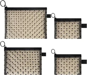4 Pcs Heart Mesh Cosmetic Bags Cute Mesh Makeup Bag Different Size Toiletry Bags Coin Pouches Sanitary Napkin Storage Bag Make Up Organizer Pouch Small Storage Pouch with zipper Beige